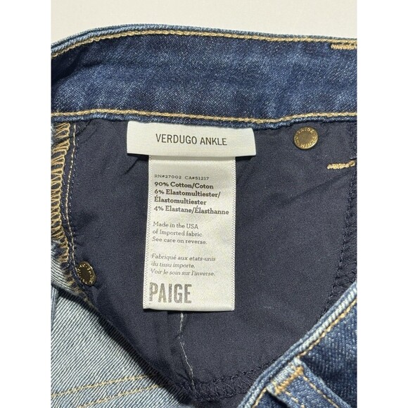 Paige Verdugo Ankle Jeans Women’s 26 Dark Wash Skinny Raw Hem Stretch Denim USA - Picture 6 of 8
